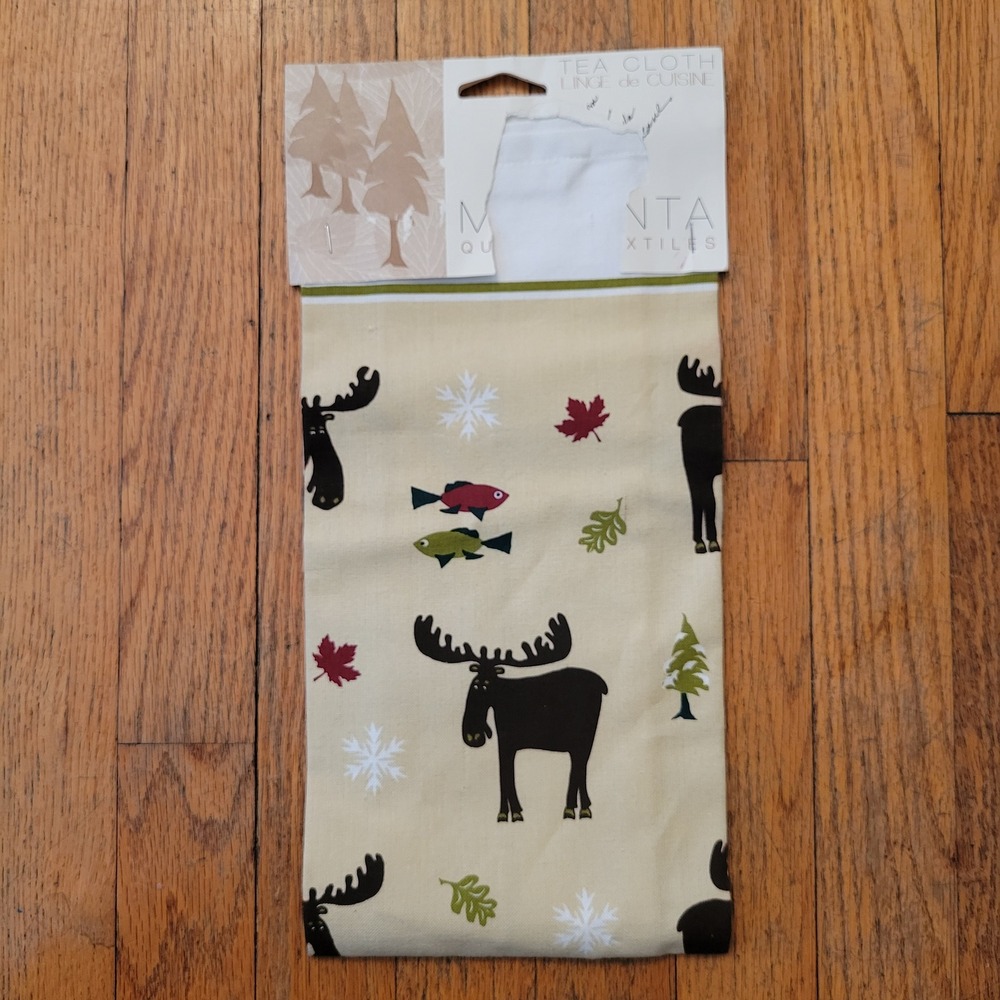 Tea Towel Tan Moose Fish Canadian‎ Collection Cotton Display Deor Gift Cabin